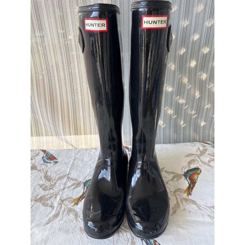 Hunter Original Tall Gloss Rain Boots Black Waterproof Rubber US 9 UK 7 EU 40/41